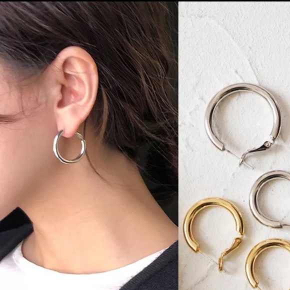 NEW Silver Plated Chunky Tube Hoop Earrings - Picture 2 of 7